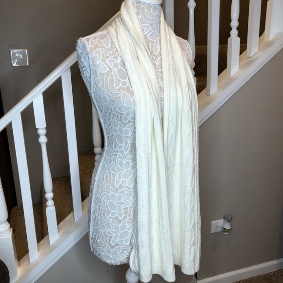 Macy's Accessories Macys Beige W White Sequins Warm Winter Scarf